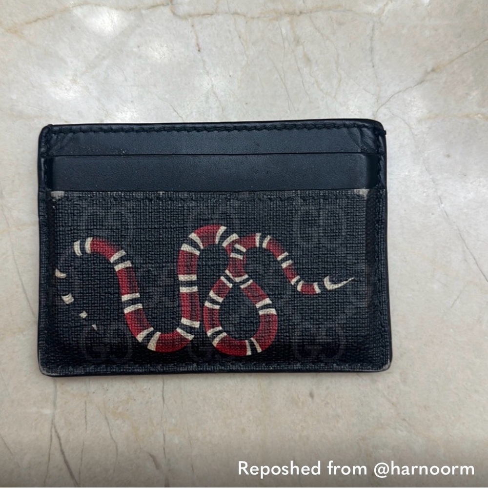 Gucci Black and Red Kingsnake Card Holder Wallet